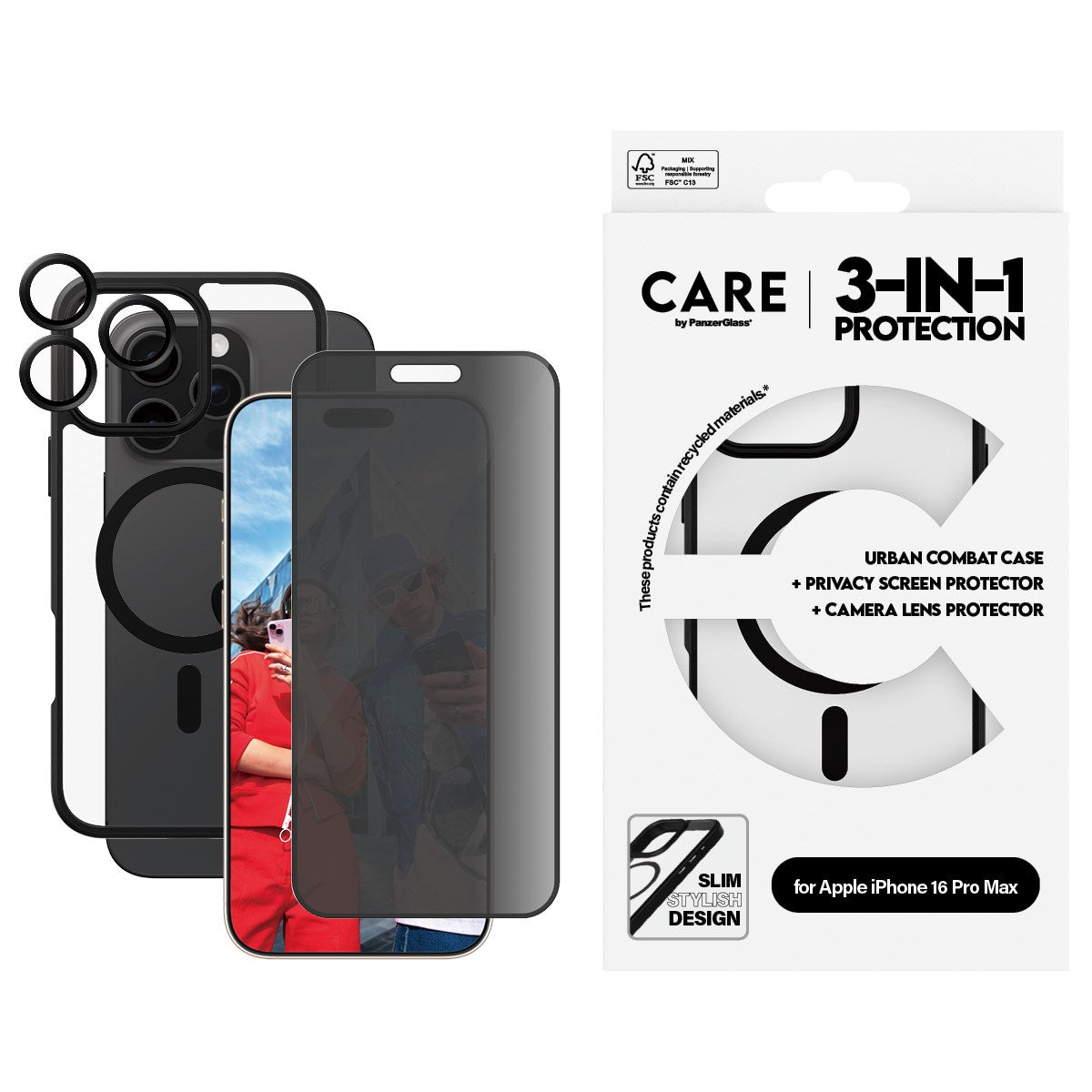 CARE by PanzerGlass® Flagship 3-in-1 Privacy Bundle iPhone 16 Pro Max